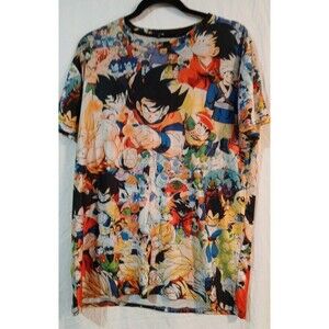 All Over Tshirt Collage Of Vibrant CARTOON Figures Mens Large Very Nice